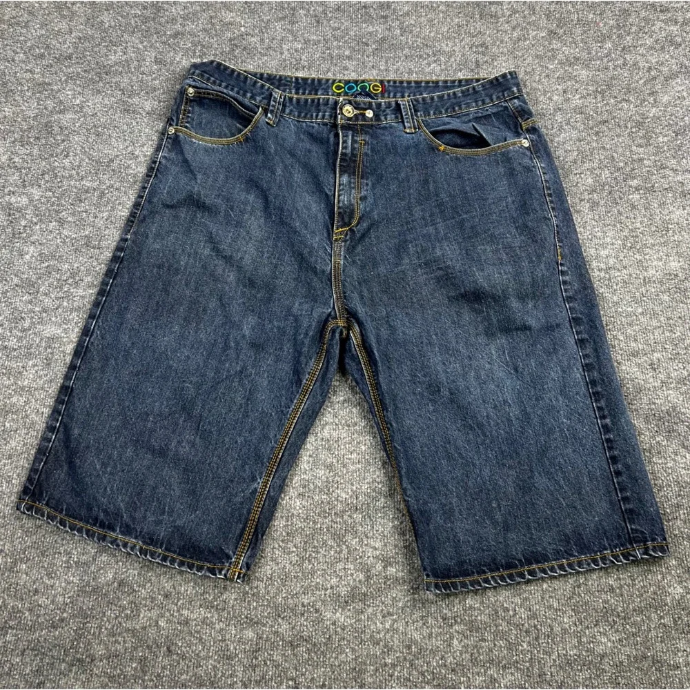 Coogi Australia Mens Baggy Denim Shorts Dark Wash Embroidered Kangaroo W44